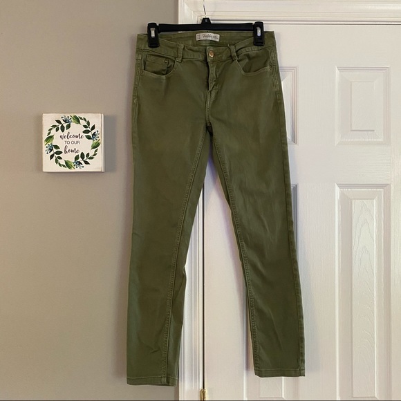 Zara Trafaluc Olive Green Skinny Jeans Size 6 Zipper Fly Colored Denim Low Rise - Picture 1 of 5